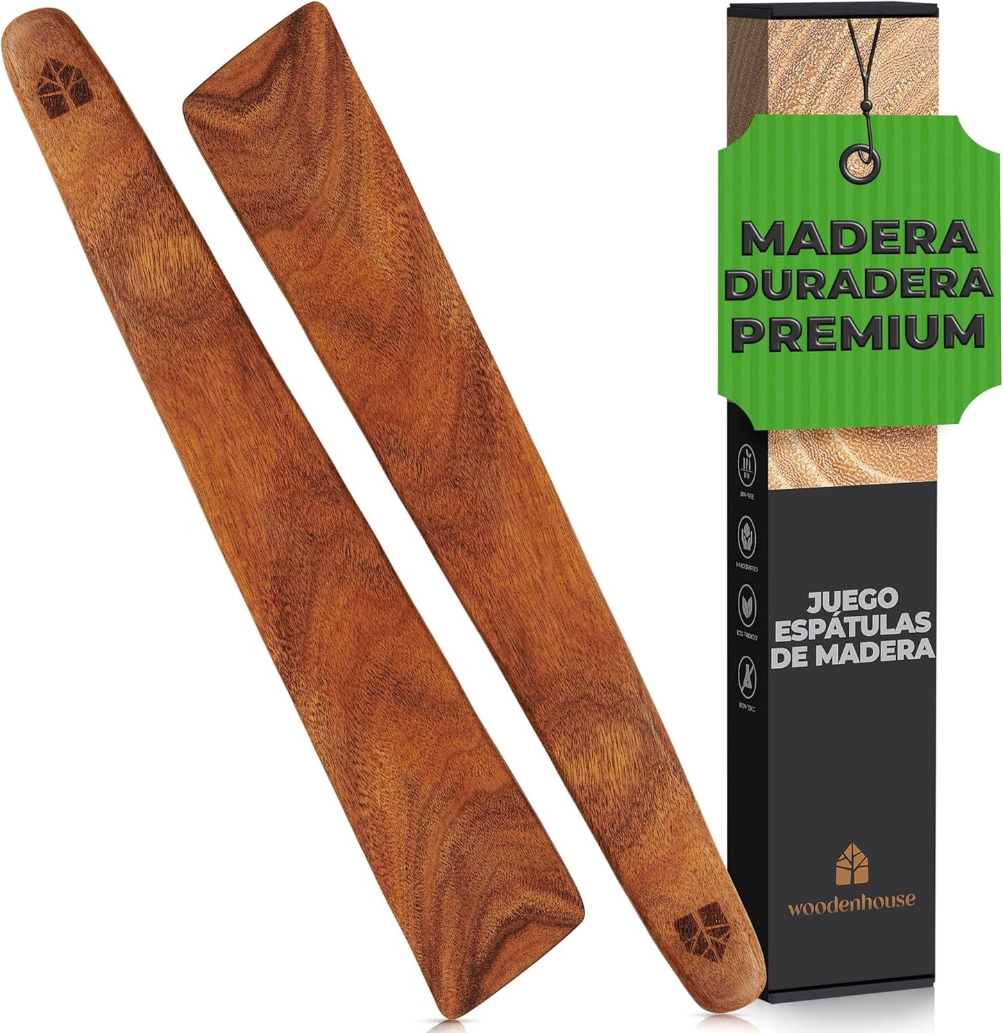 Espátulas de cocina 100% madera de teca | Set de 2 palas naturales 30 cm