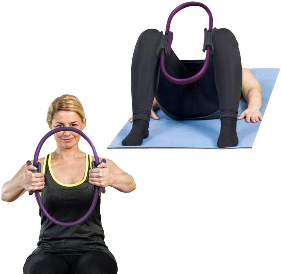 Anillo de Pilates morado de 37 cm con empuñaduras de espuma – ejercicio de cuerpo completo.