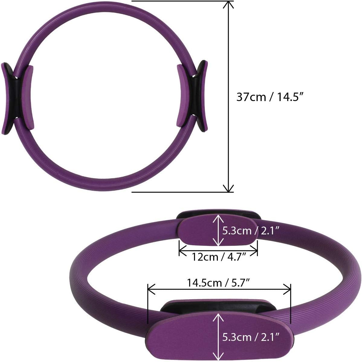 Anillo de Pilates morado de 37 cm con empuñaduras de espuma – ejercicio de cuerpo completo.