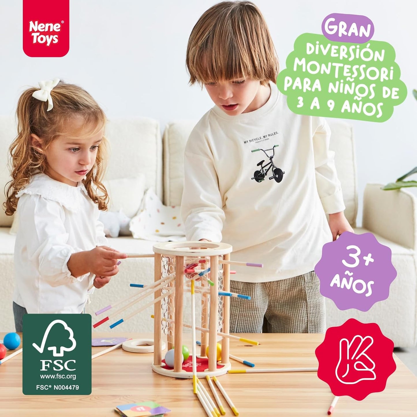 Juego Montessori BALLFALL | Torre de Madera Educativa con Palitos y Dados | Niños 3-9 Años | Juego Familiar