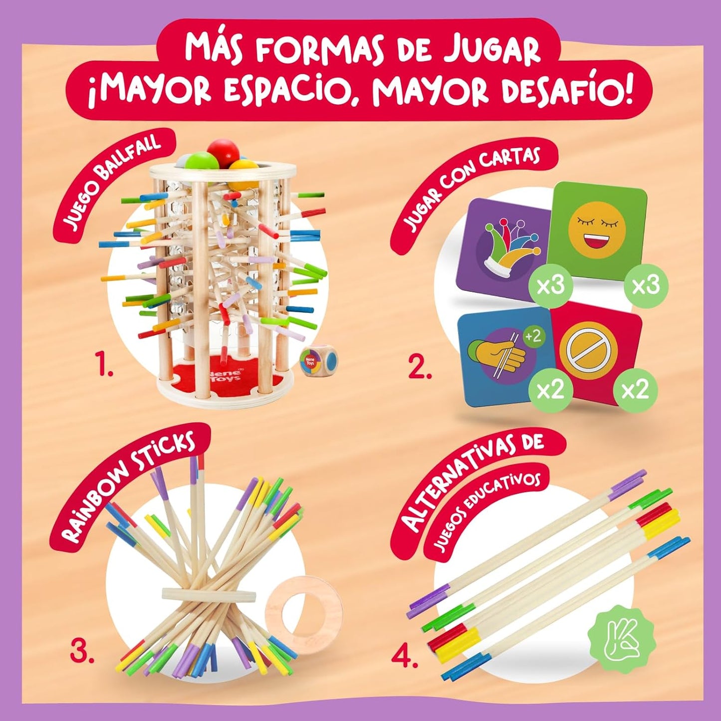 Juego Montessori BALLFALL | Torre de Madera Educativa con Palitos y Dados | Niños 3-9 Años | Juego Familiar