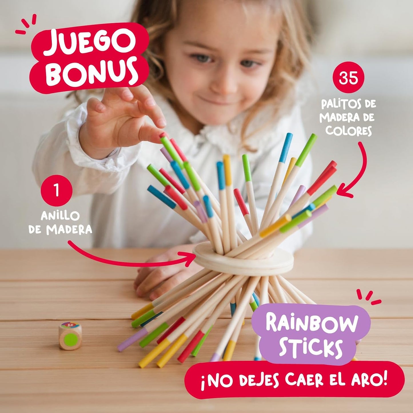 Juego Montessori BALLFALL | Torre de Madera Educativa con Palitos y Dados | Niños 3-9 Años | Juego Familiar