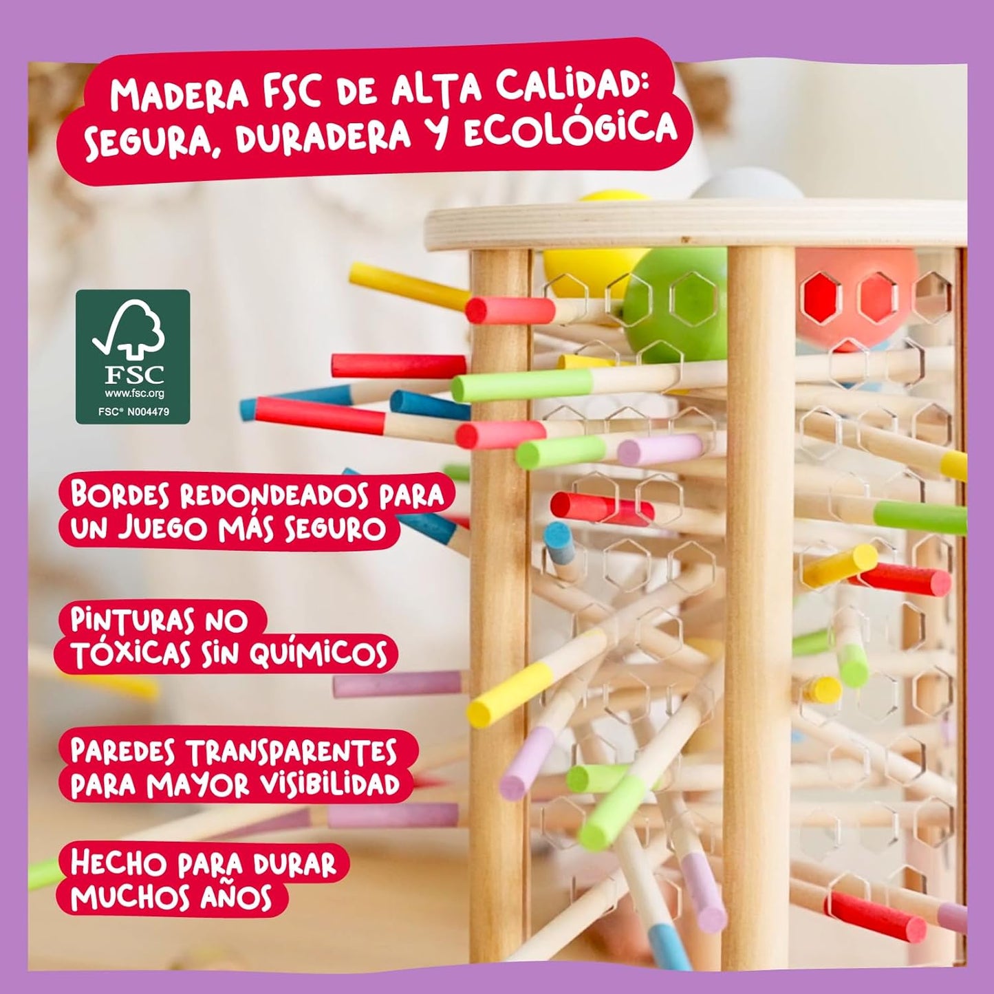 Juego Montessori BALLFALL | Torre de Madera Educativa con Palitos y Dados | Niños 3-9 Años | Juego Familiar