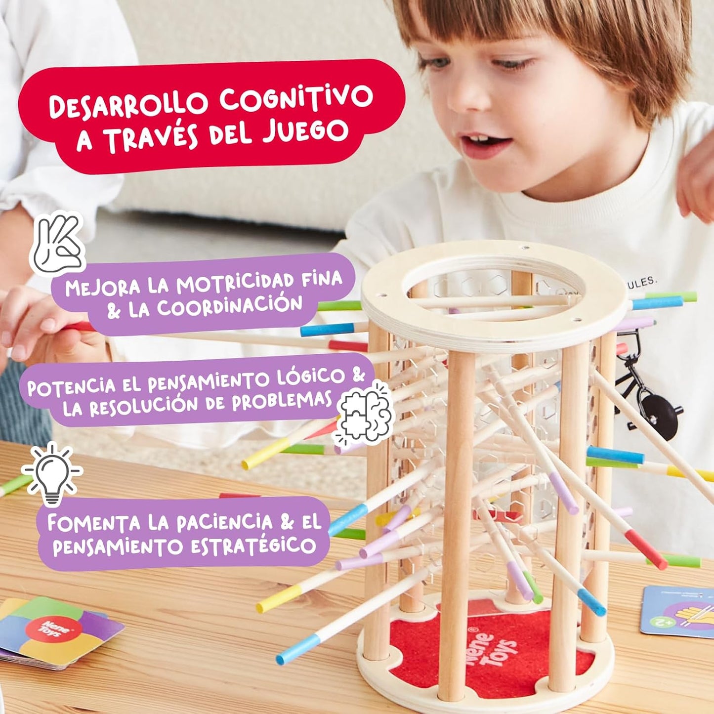Juego Montessori BALLFALL | Torre de Madera Educativa con Palitos y Dados | Niños 3-9 Años | Juego Familiar