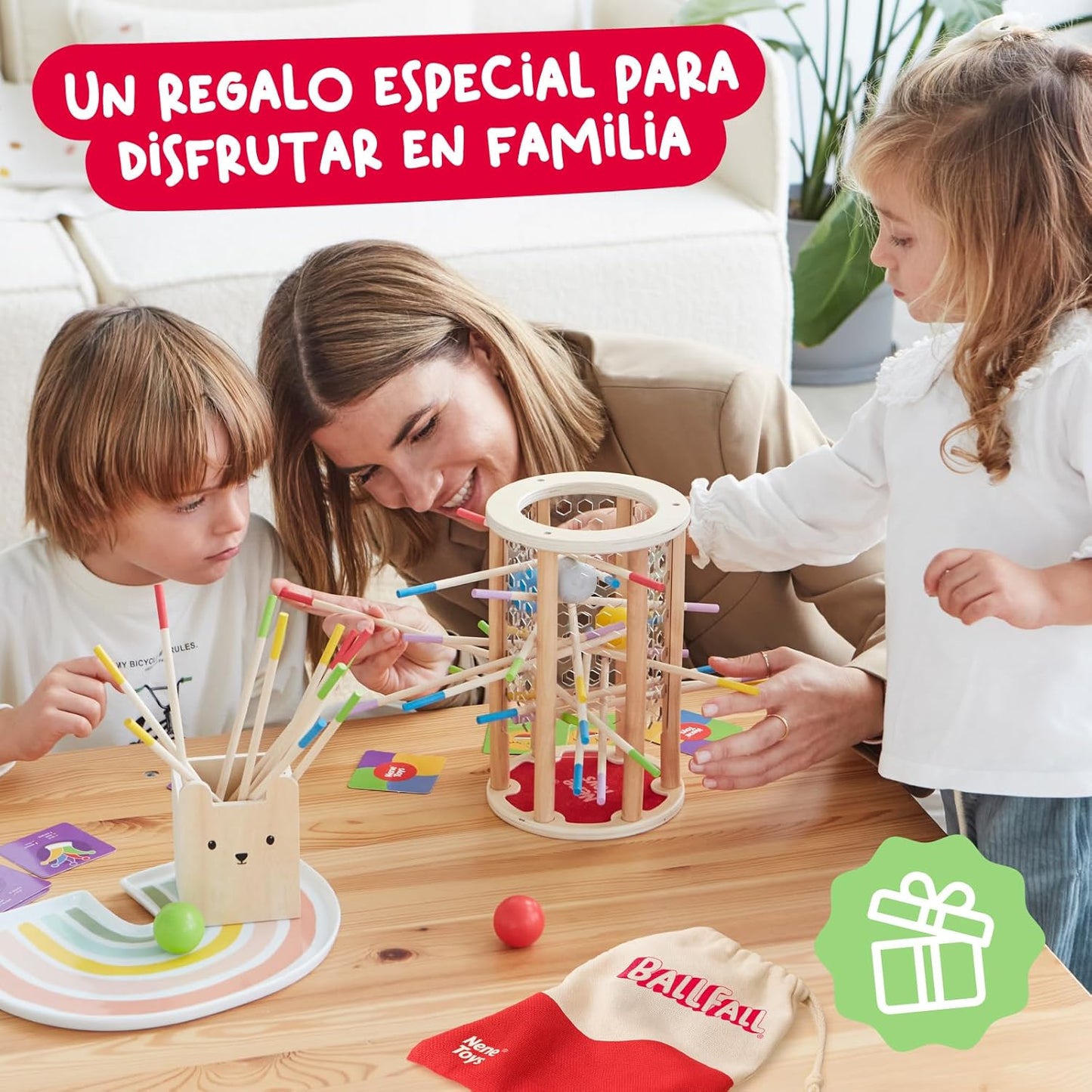 Juego Montessori BALLFALL | Torre de Madera Educativa con Palitos y Dados | Niños 3-9 Años | Juego Familiar