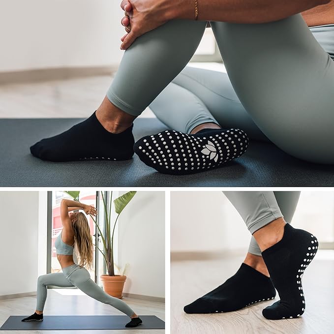 Calcetines antideslizantes para yoga y pilates – pack de 3 pares, seguridad y comodidad en tu práctica.