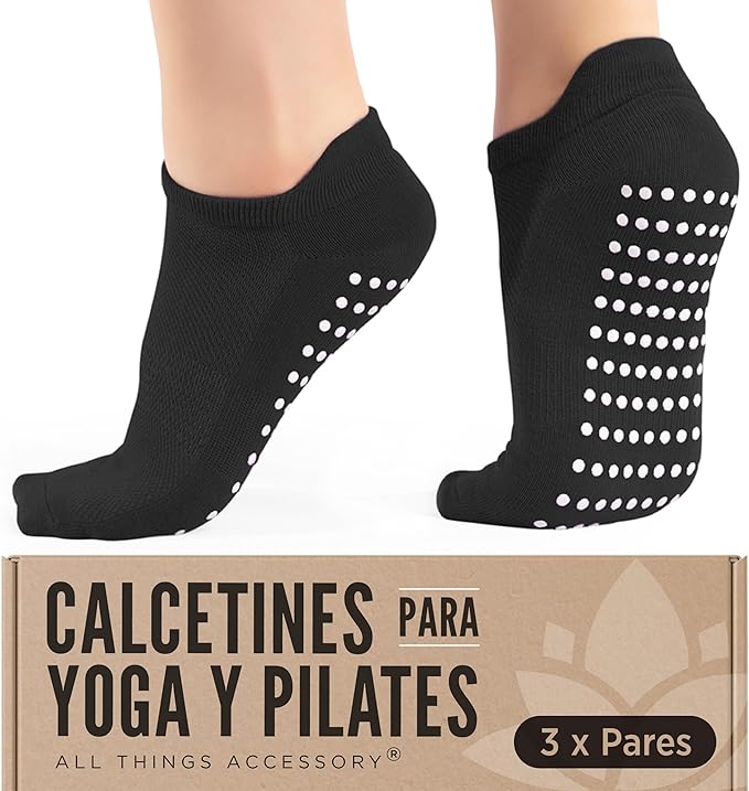 Calcetines antideslizantes para yoga y pilates – pack de 3 pares, seguridad y comodidad en tu práctica.