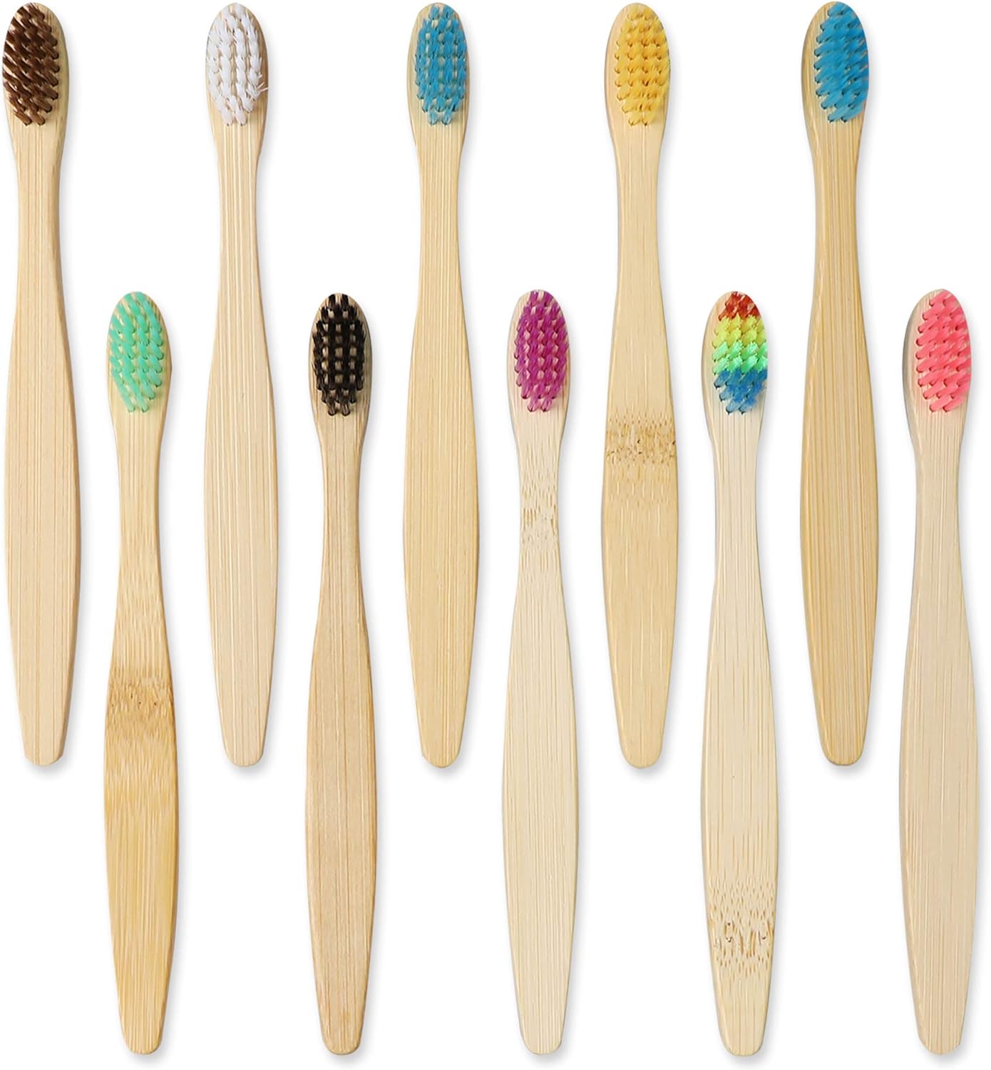 Cepillos de Dientes Bambú para Niños | Pack 10 Colores con Cerdas Suaves y Biodegradables