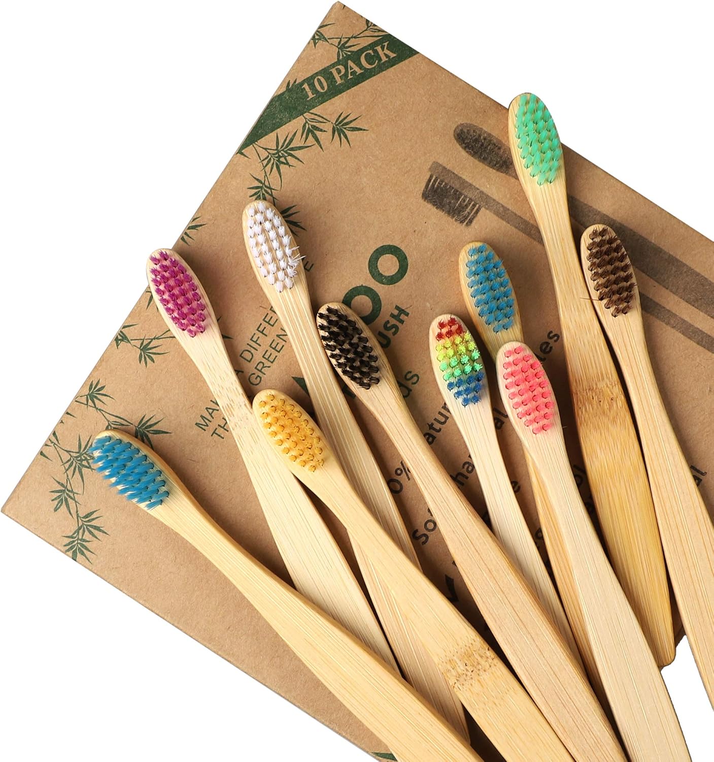 Cepillos de Dientes Bambú para Niños | Pack 10 Colores con Cerdas Suaves y Biodegradables
