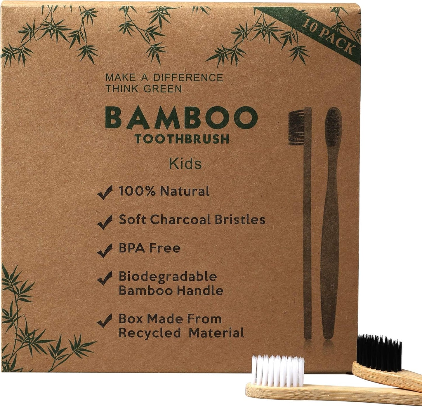 Cepillos de Dientes Bambú para Niños | Pack 10 Colores con Cerdas Suaves y Biodegradables