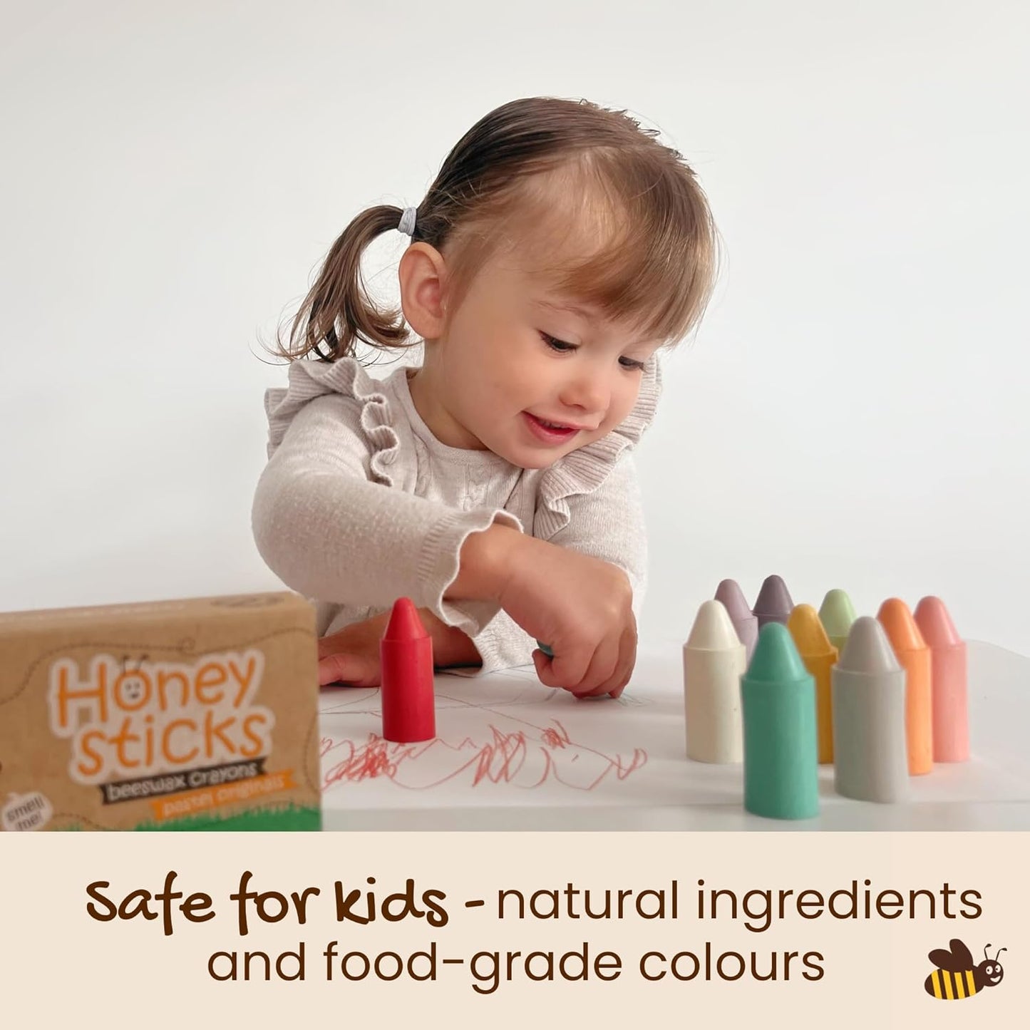 Crayones de cera de abeja en colores pastel – creatividad natural y ecológica para niños.