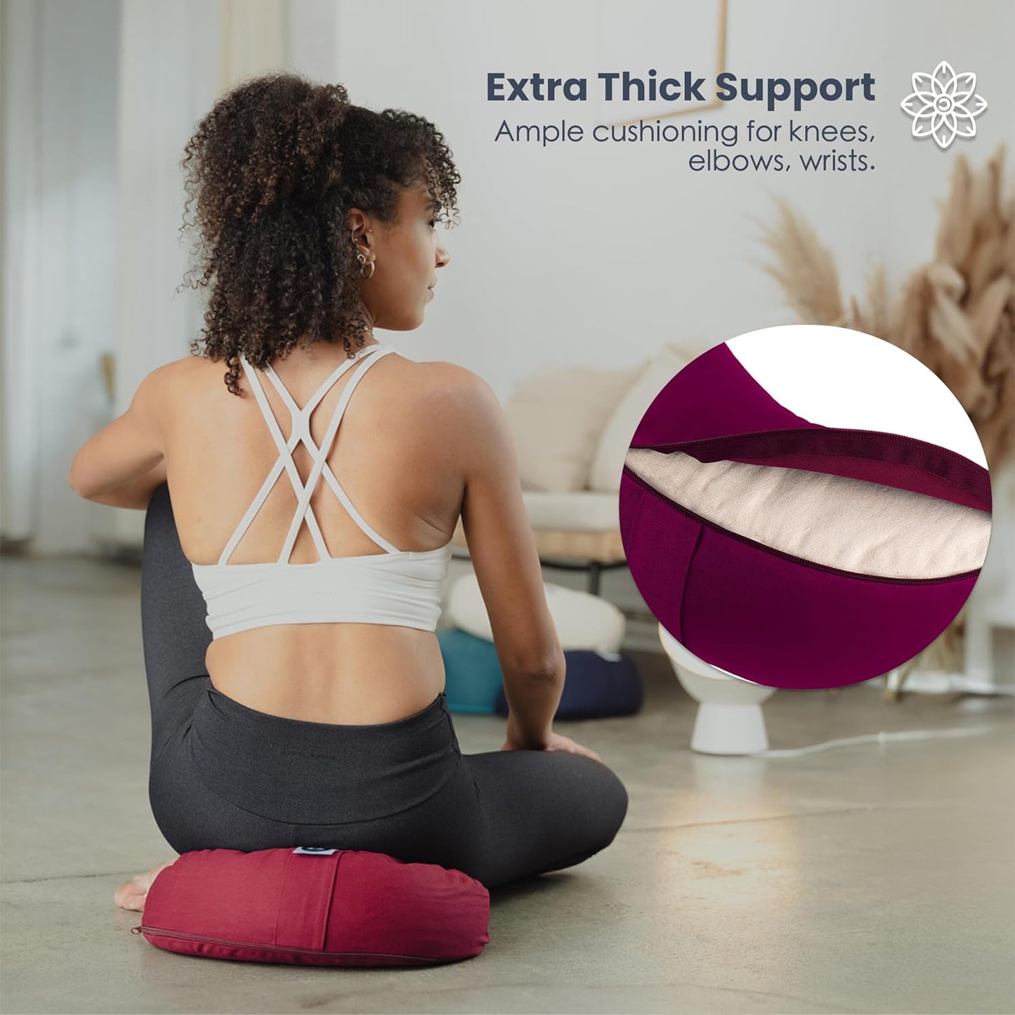 Cojín de Meditación y Yoga Media Luna – Funda de algodón Lavable
