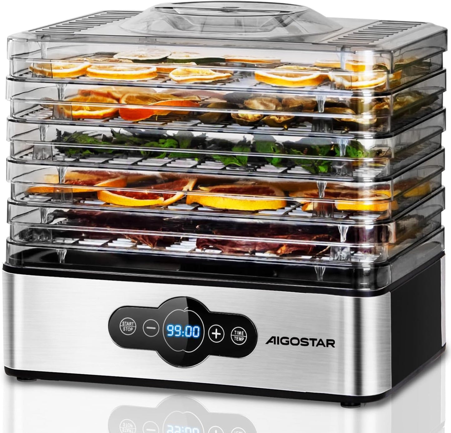 Deshidratador de Alimentos 240W | 5 Bandejas Altura Regulable | Temporizador LED 99H | Sin BPA