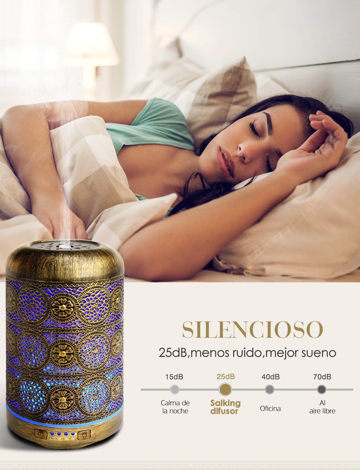 Difusor Aromaterapia 260ml | Humidificador Ultrasónico con 7 Colores LED y Temporizador