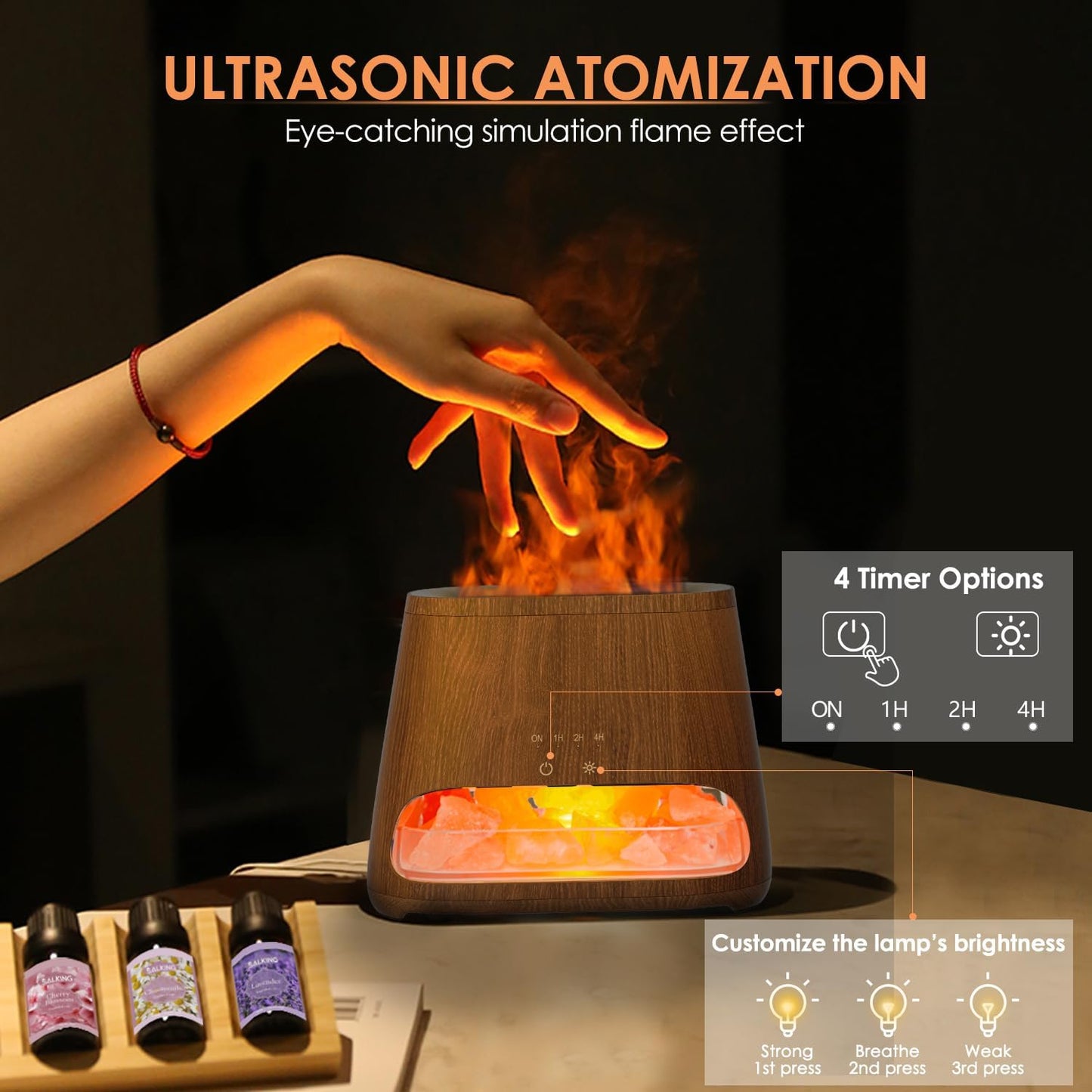 Humidificador Ultrasónico 2 en 1 | Difusor de Aceites Esenciales con Lámpara de Sal del Himalaya Natural