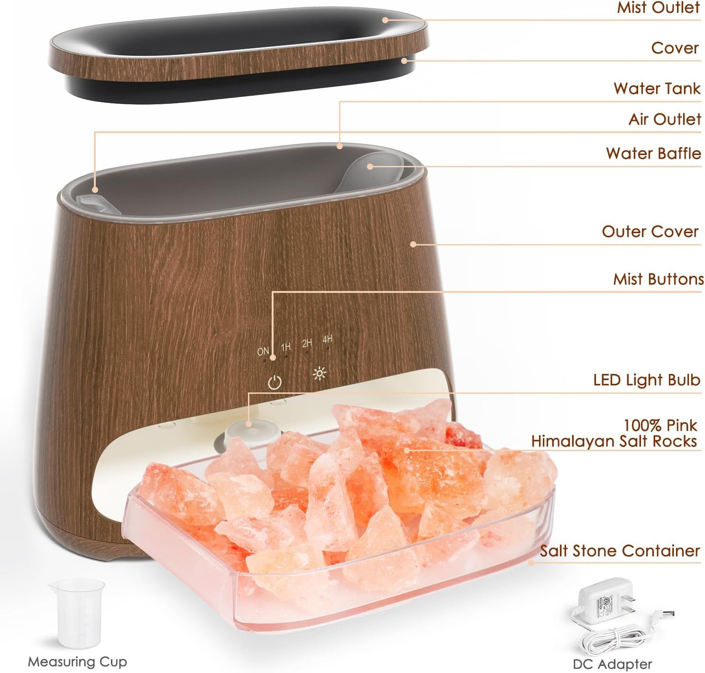 Humidificador Ultrasónico 2 en 1 | Difusor de Aceites Esenciales con Lámpara de Sal del Himalaya Natural