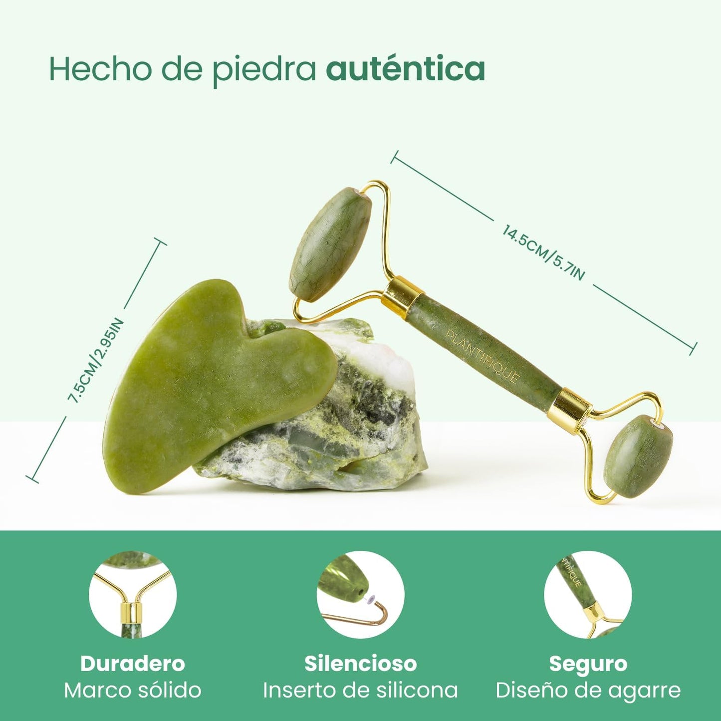 Rodillo Facial y Gua Sha de Jade | Masajeador Antiarrugas para Tonificar la Piel y Activar la Energía
