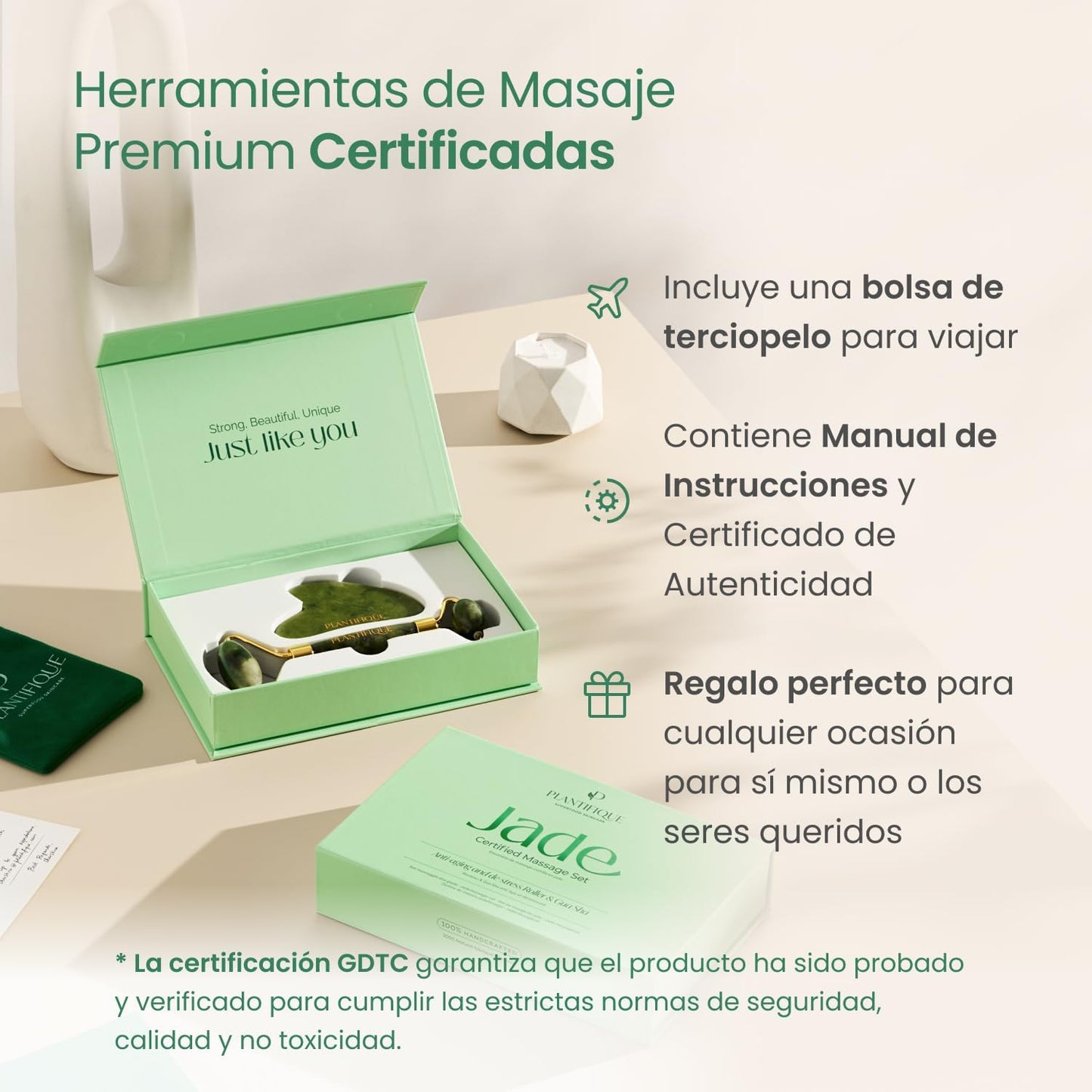 Rodillo Facial y Gua Sha de Jade | Masajeador Antiarrugas para Tonificar la Piel y Activar la Energía