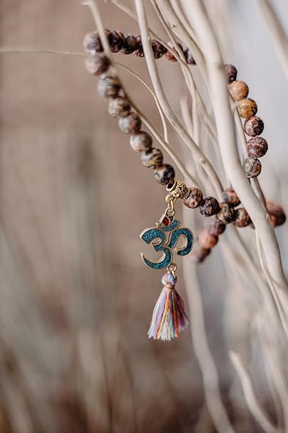 Pulsera Japa Mala Budista 45 Cuentas con Símbolo Om | Mujer Meditación, Yoga y Códigos Sagrados