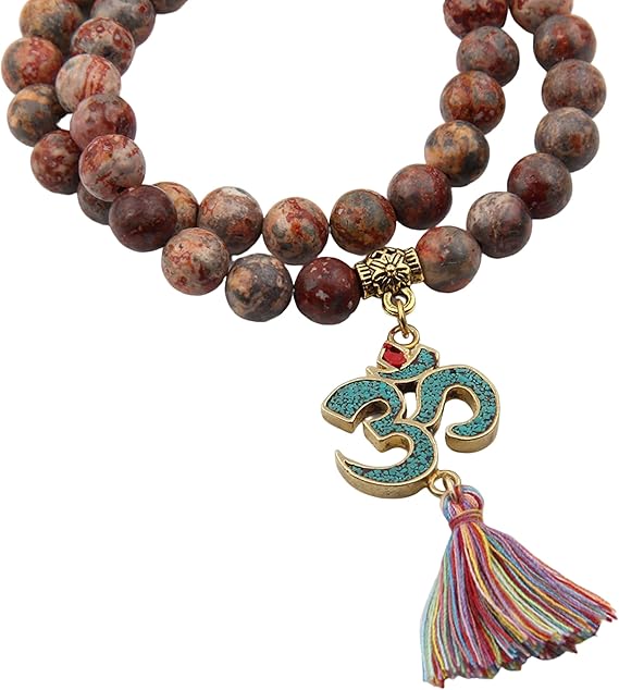 Pulsera Japa Mala Budista 45 Cuentas con Símbolo Om | Mujer Meditación, Yoga y Códigos Sagrados