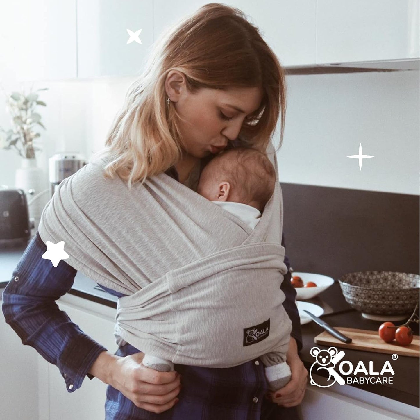 Koala Babycare | Bufanda Portabebés Ajustable Unisex | Ergonómica hasta 9 kg – Color Gris