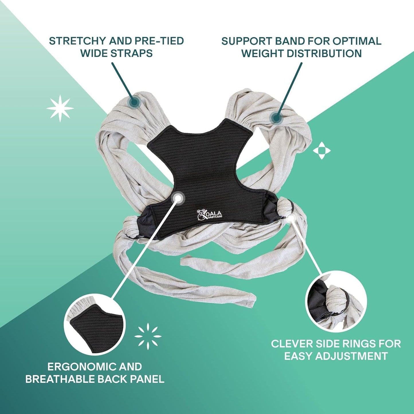 Koala Babycare | Bufanda Portabebés Ajustable Unisex | Ergonómica hasta 9 kg – Color Gris