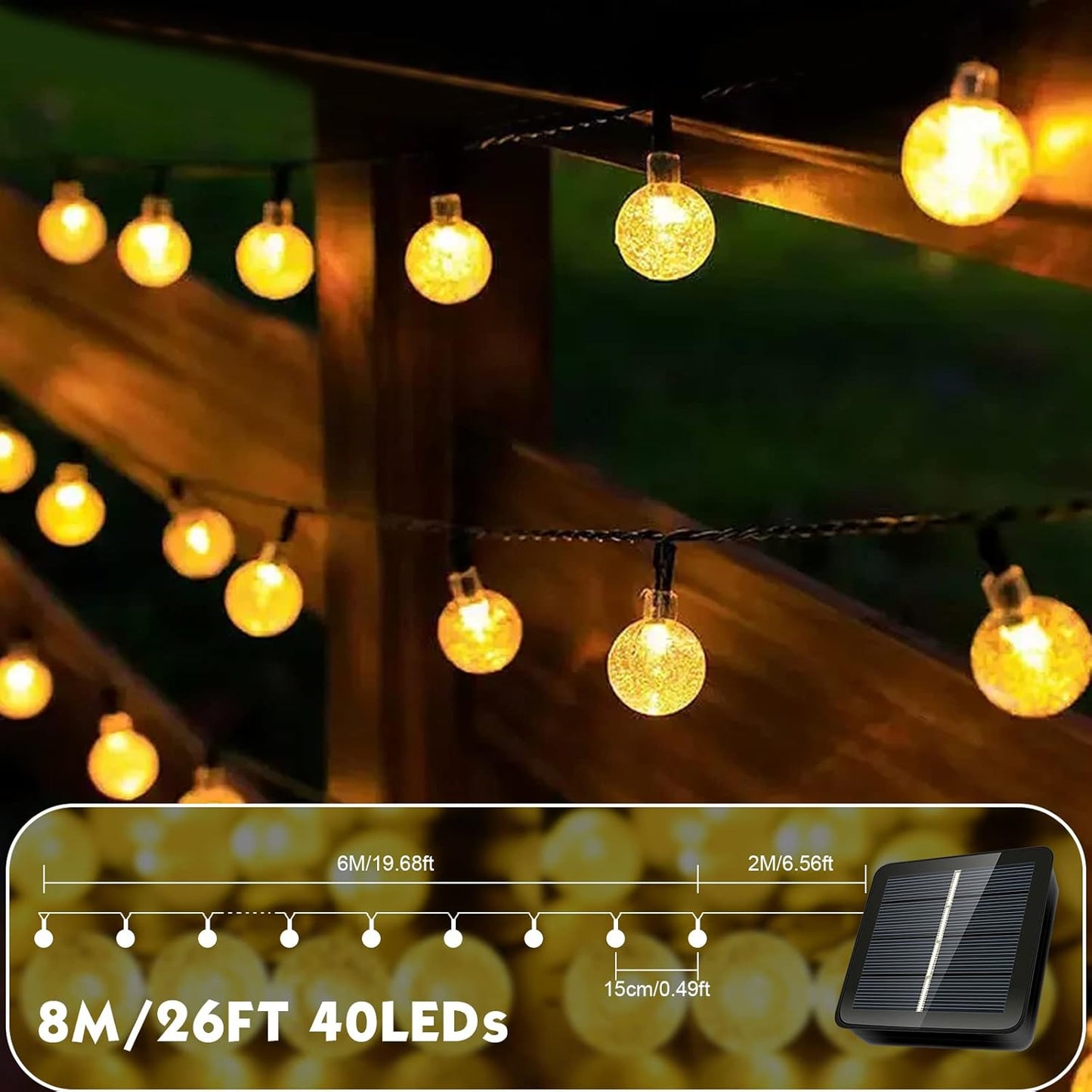 Guirnalda solar LED 40 luces | Iluminación consciente para jardín, terraza o ritual