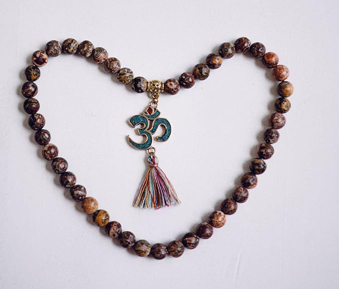 Pulsera Japa Mala Budista 45 Cuentas con Símbolo Om | Mujer Meditación, Yoga y Códigos Sagrados