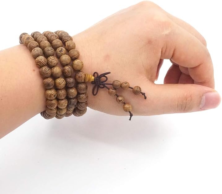 Pulsera Mala 108 Cuentas Madera Natural | Collar Budista Tibetano Thajaling para Meditación y Rituales
