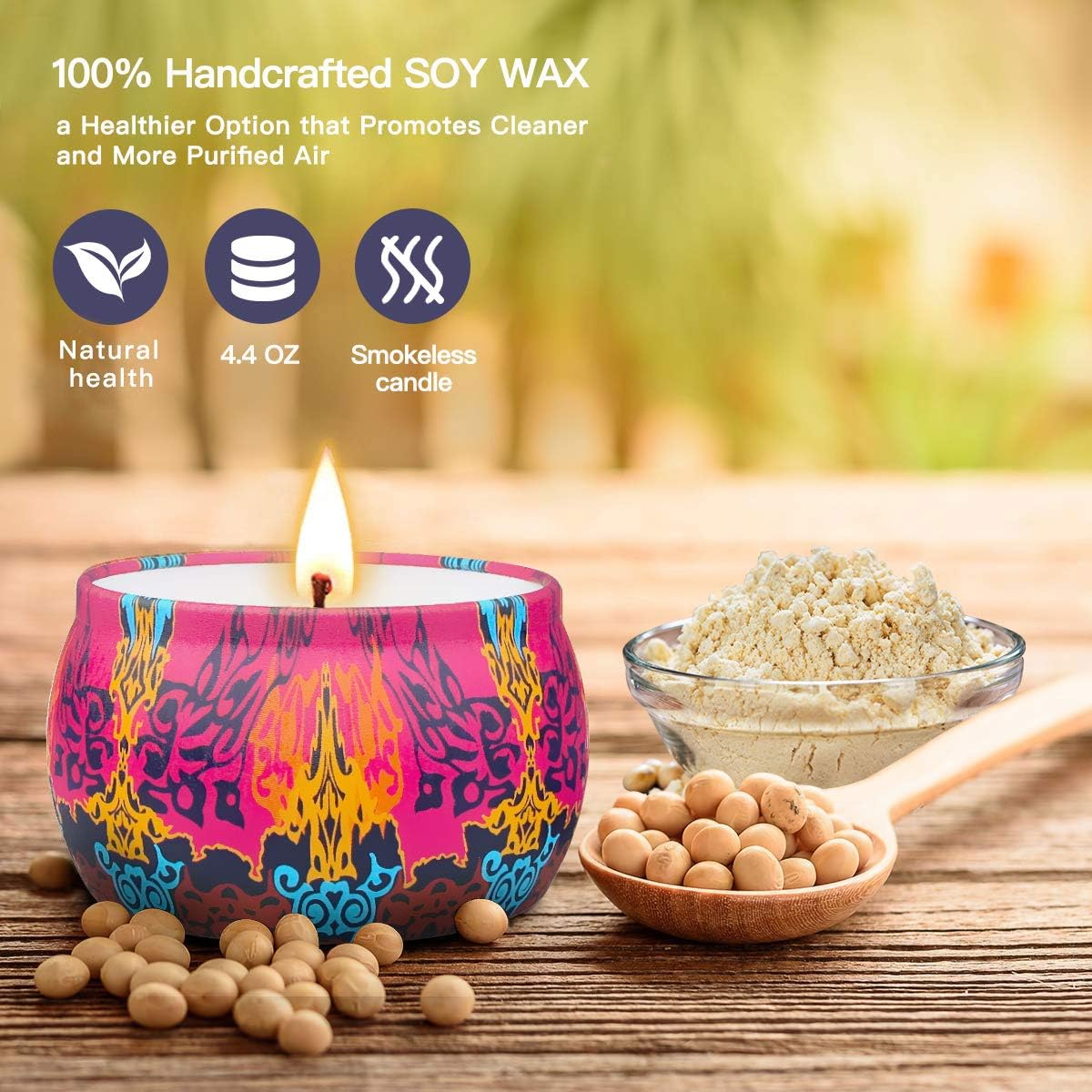 Velas Aromáticas Naturales – Pack de 4 (Lavanda, Higo, Vainilla y Rosa)