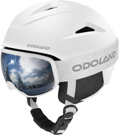 Odoland Kit de Casco de Esquí con Gafas de Esquí, Casco Snowboard con Gafas de esquí para Hombres, Mujeres y Jóvenes, Casco Unisex a Prueba de Golpes y Viento, Set de Casco Deportes de Invierno