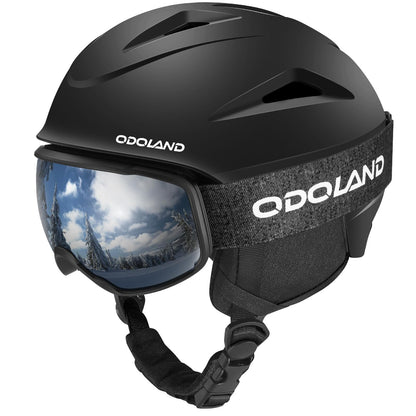 Odoland Kit de Casco de Esquí con Gafas de Esquí, Casco Snowboard con Gafas de esquí para Hombres, Mujeres y Jóvenes, Casco Unisex a Prueba de Golpes y Viento, Set de Casco Deportes de Invierno