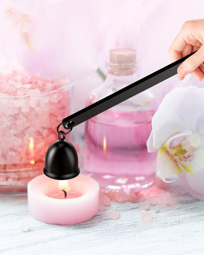 Kit de accesorios para velas en negro mate con apagavelas, tijeras corta-mechas y pinzas – elegancia y cuidado en cada ritual.
