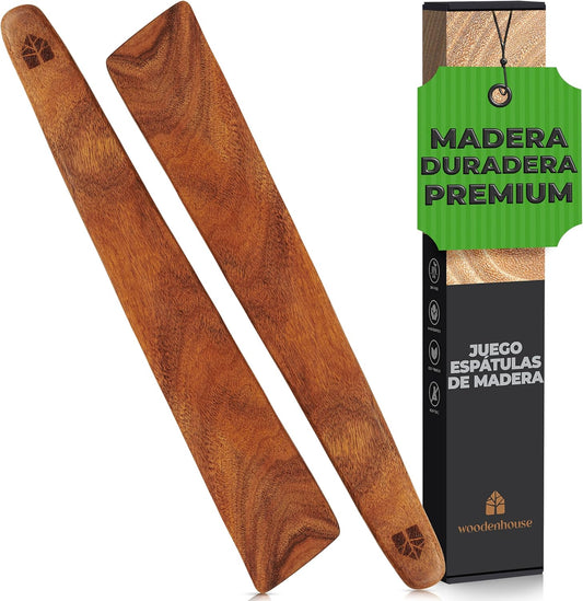 Espátulas de cocina 100% madera de teca | Set de 2 palas naturales 30 cm