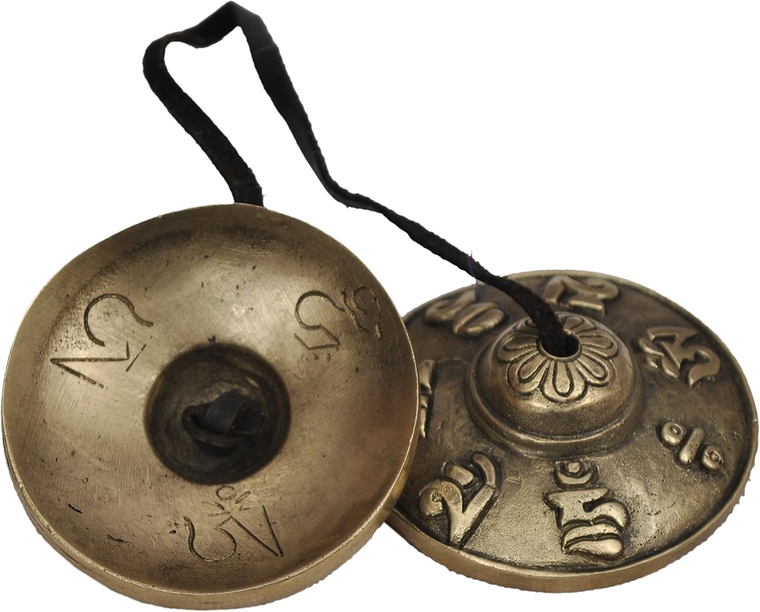 Tingsha tibetanos de bronce con mantra Om Mani Padme Hum – sonido sagrado para meditación y rituales.
