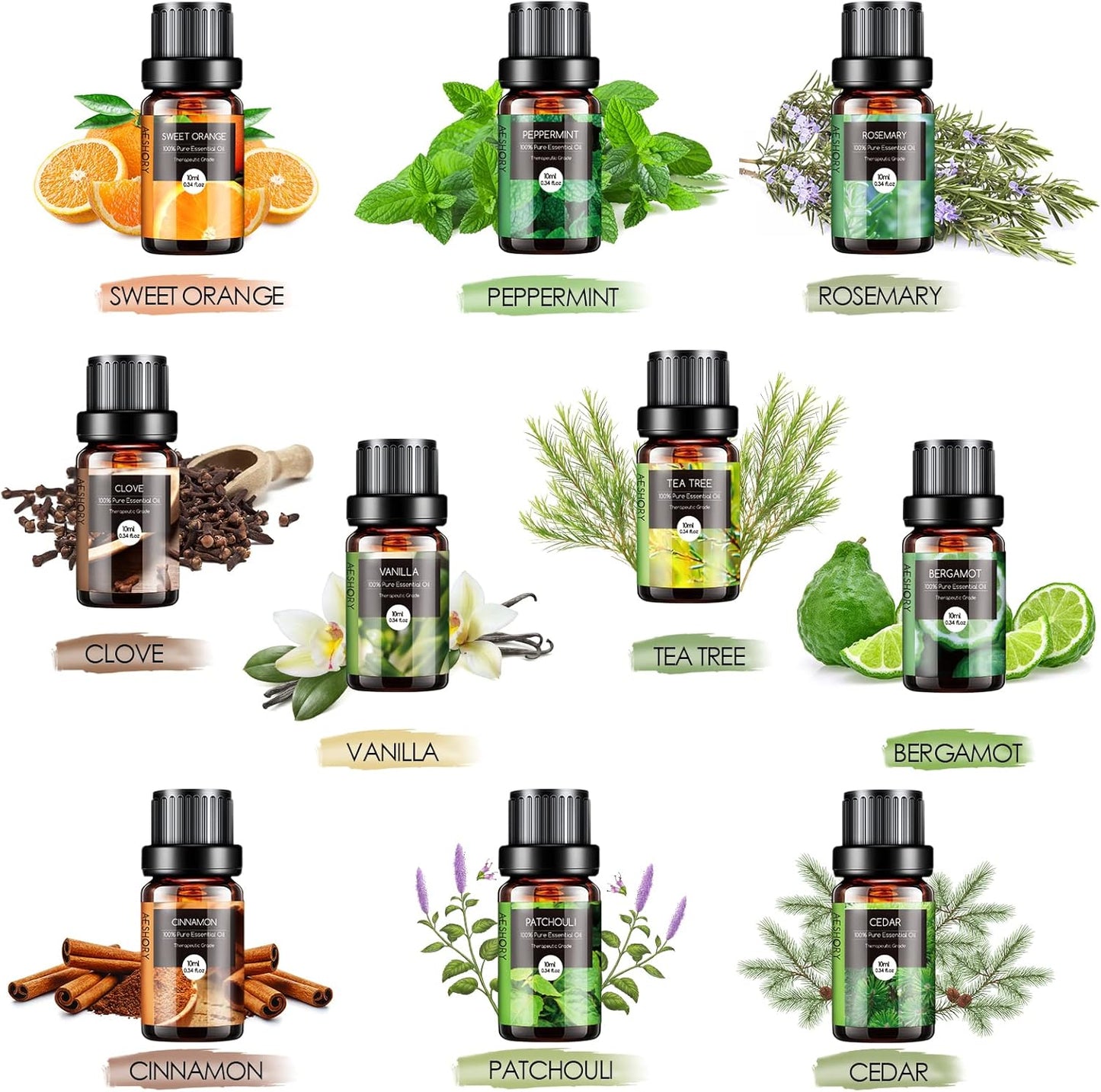 Set de Aceites Esenciales 100% Naturales | 20 Frascos de 10 ml | Aromaterapia, Difusor, SPA y Masajes