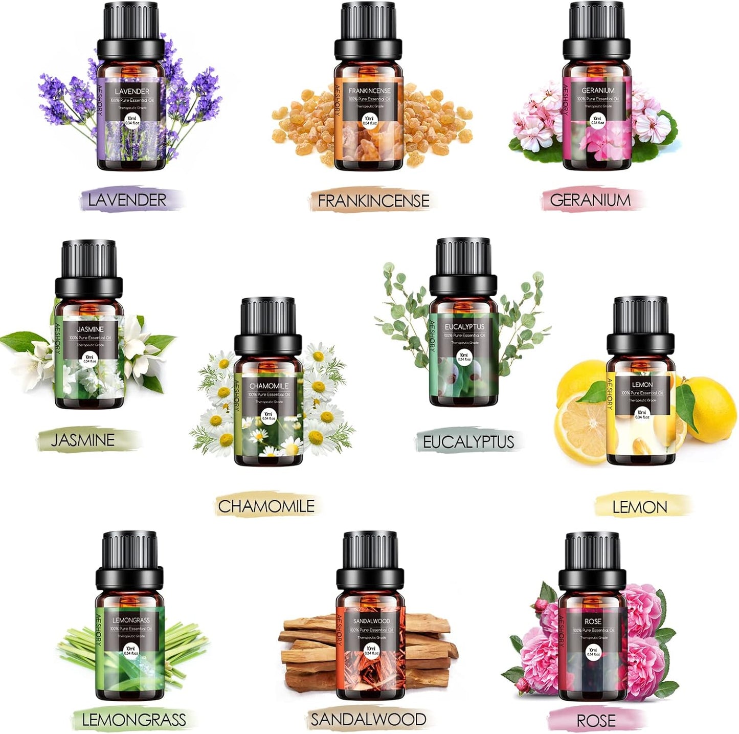 Set de Aceites Esenciales 100% Naturales | 20 Frascos de 10 ml | Aromaterapia, Difusor, SPA y Masajes