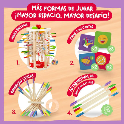 Juego Montessori BALLFALL | Torre de Madera Educativa con Palitos y Dados | Niños 3-9 Años | Juego Familiar