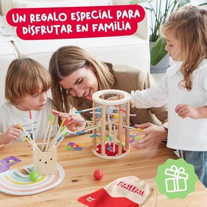Juego Montessori BALLFALL | Torre de Madera Educativa con Palitos y Dados | Niños 3-9 Años | Juego Familiar