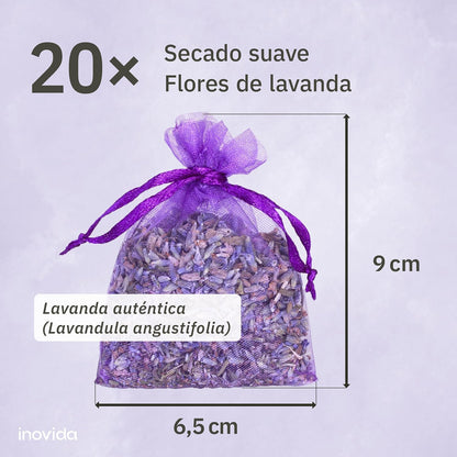 Saquitos de Lavanda Natural | Set de 20 Bolsas Aromáticas  | Ambientador Antipolillas para Armarios, Cajones y Habitaciones