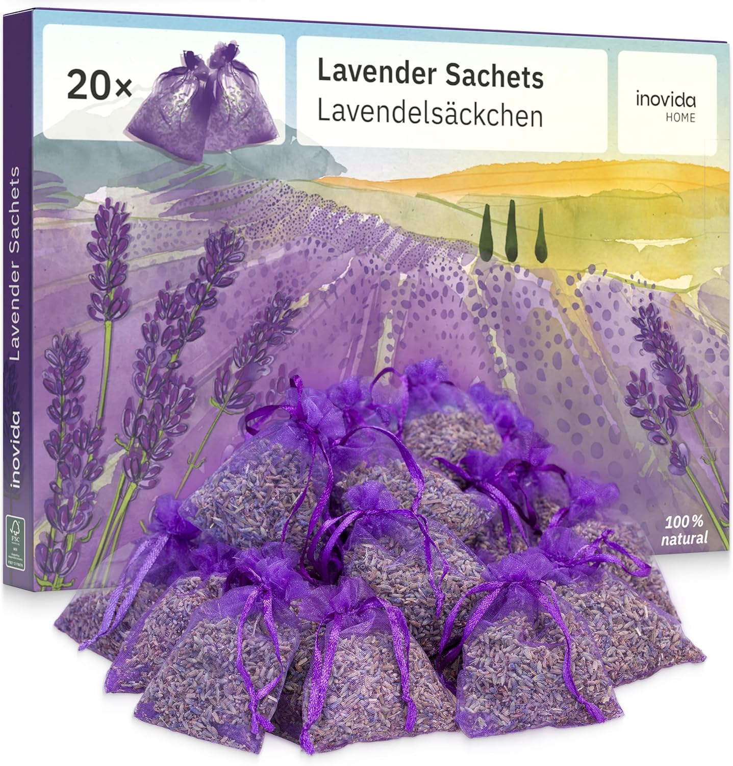 Saquitos de Lavanda Natural | Set de 20 Bolsas Aromáticas  | Ambientador Antipolillas para Armarios, Cajones y Habitaciones
