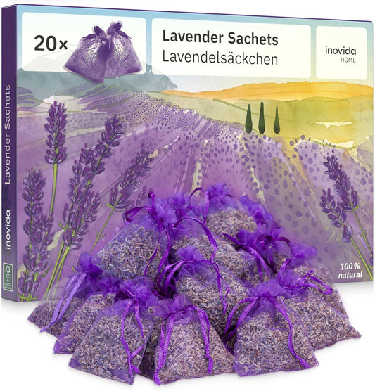 Saquitos de Lavanda Natural | Set de 20 Bolsas Aromáticas  | Ambientador Antipolillas para Armarios, Cajones y Habitaciones