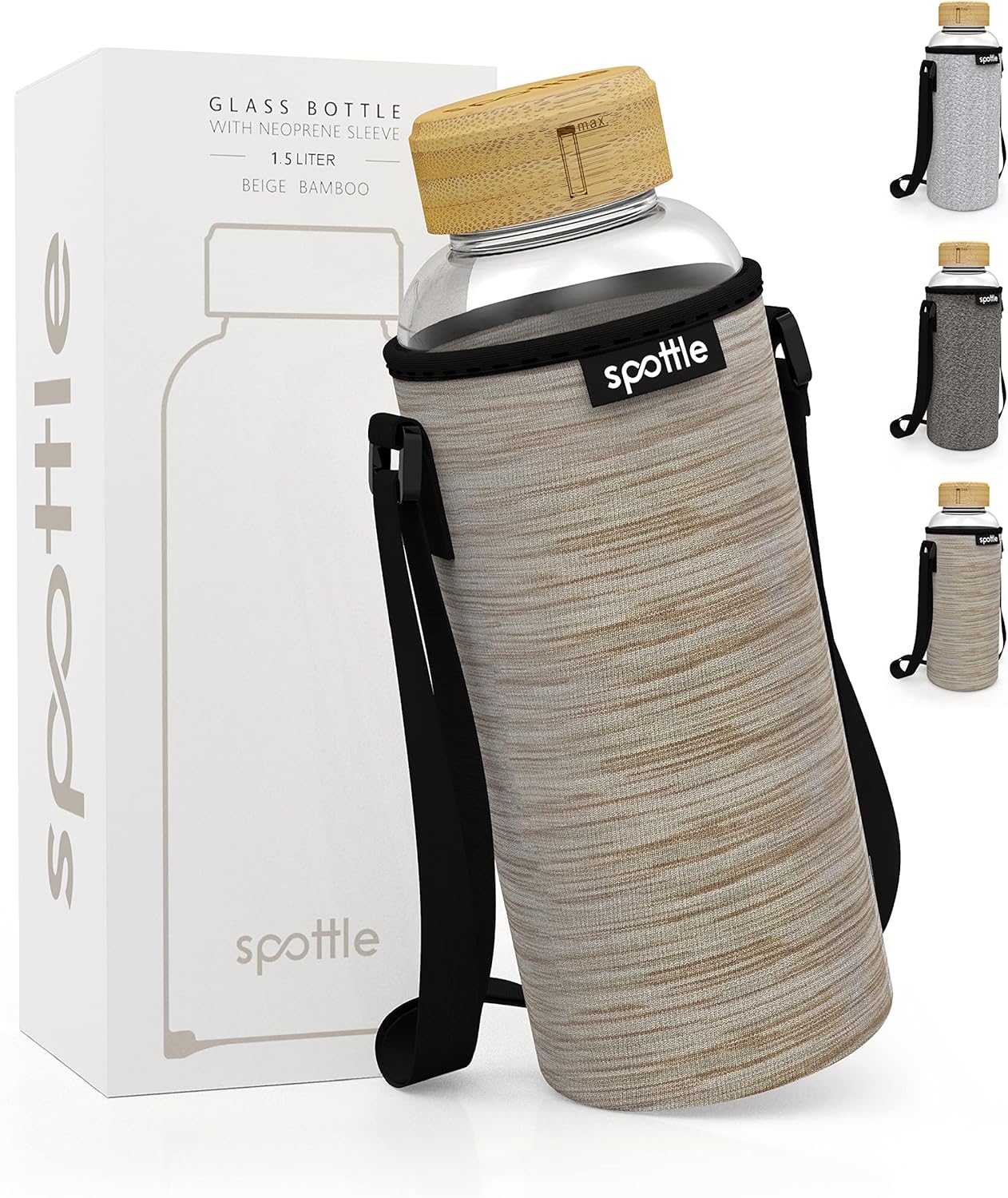 Botella de Vidrio 1,5L con Funda Neopreno | Tapa de Bambú | Sin BPA | Hidratación Consciente