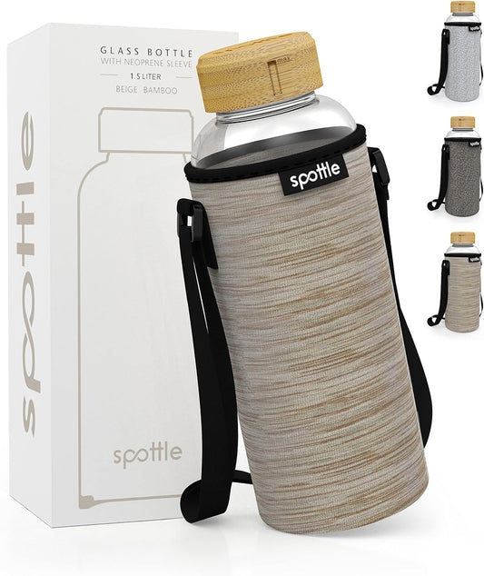 Botella de Vidrio 1,5L con Funda Neopreno | Tapa de Bambú | Sin BPA | Hidratación Consciente