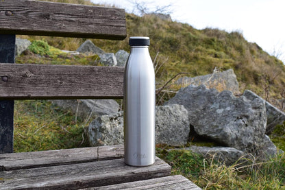 Botella termo de acero inoxidable con cepillo – mantiene frío 24h y calor 12h, libre de BPA e irrompible.
