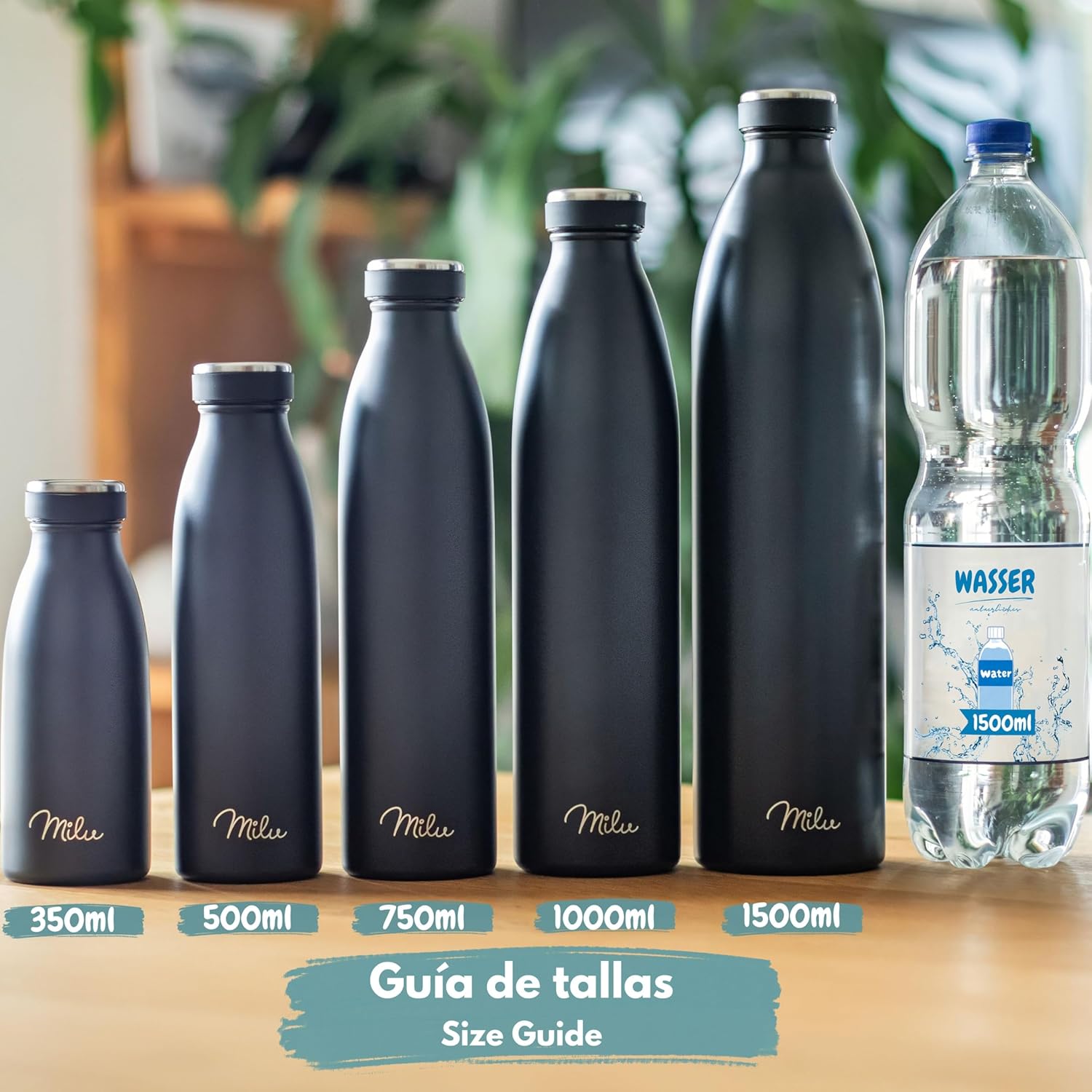 Botella termo de acero inoxidable con cepillo – mantiene frío 24h y calor 12h, libre de BPA e irrompible.
