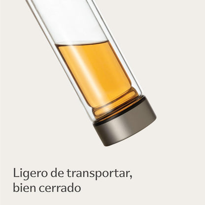 Botella de Té con Infusor 500 ml | Vidrio Doble Pared + Funda de Fieltro Beige | Antifugas y Resistente al Calor