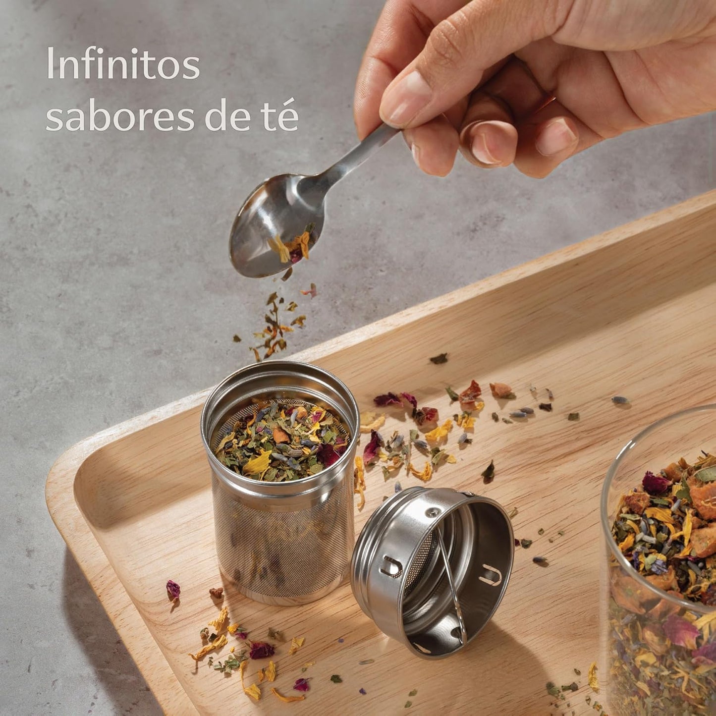 Botella de Té con Infusor 500 ml | Vidrio Doble Pared + Funda de Fieltro Beige | Antifugas y Resistente al Calor