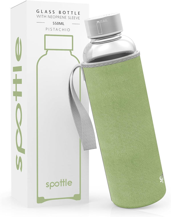 Botella de Vidrio con Funda Neopreno | 500ml 750ml 1L | Agua, Deporte, Niños | Apta Lavavajillas y Bebidas con Gas