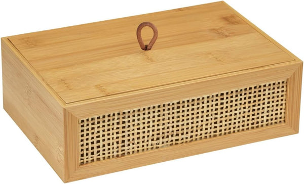 Caja Decorativa para Baño | Bambú y Ratán Natural Trenzado con Tapa | Estilo Boho para Guardar Utensilios